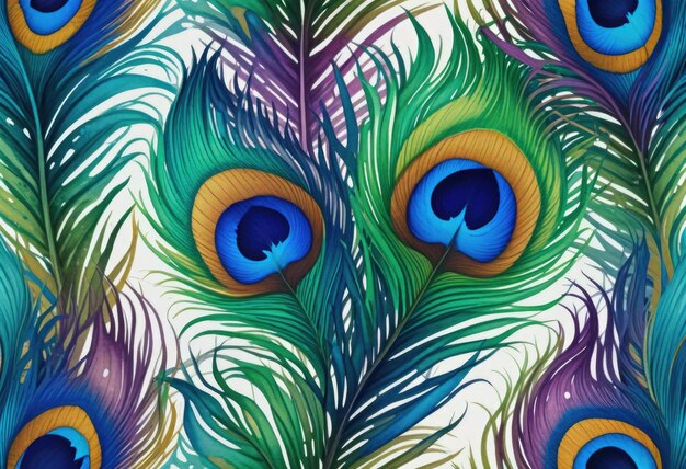 a watercolor peacock feather seamless pattern capturing the aquarelle plumage