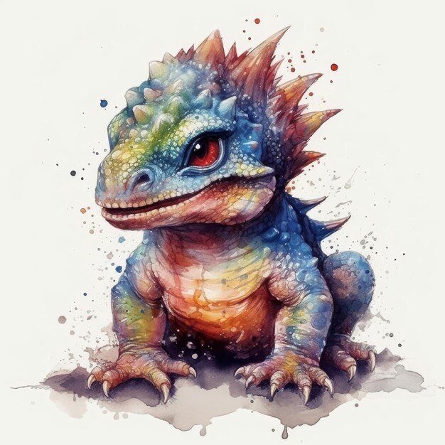 Watercolor peinting of a cute baby dinosaur on white background Al generated