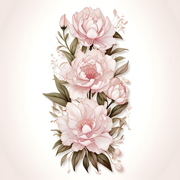 Watercolor of peonies blush pink bridal shower peony table runner decorati on white bg clipsart