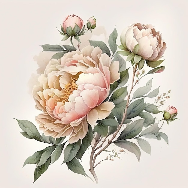 Watercolor peonies illustration Wedding invitation Botanical art print