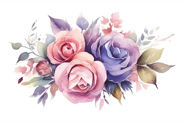 Watercolor peony bouquet Hand painted illustration isolated on white background