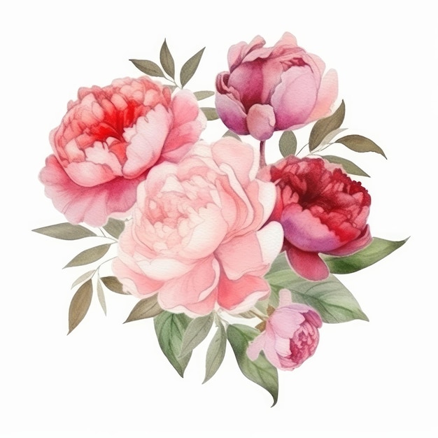 Watercolor peony flower Illustration AI GenerativexA