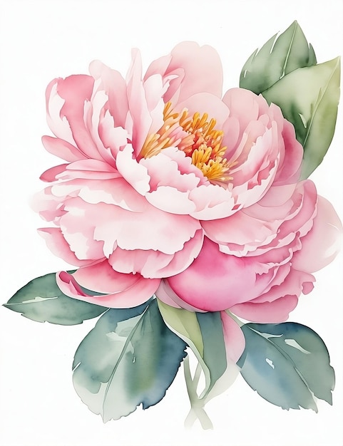 Watercolor peony on white background