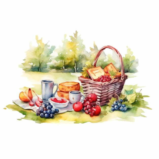 watercolor picnic atmosphere