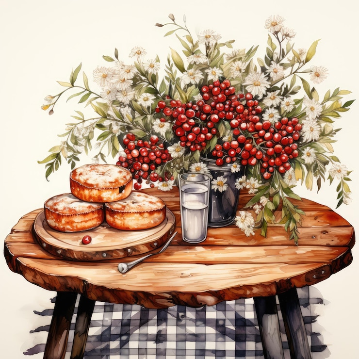 Photo watercolor picnic scene sublimation clipart generative ai