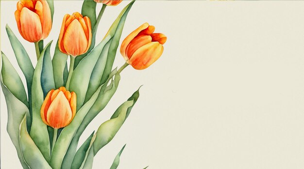watercolor picture card orange yellow and white tulips