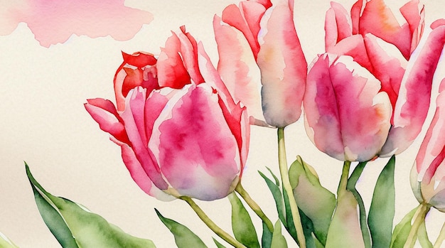 watercolor picture card pink and white tulips