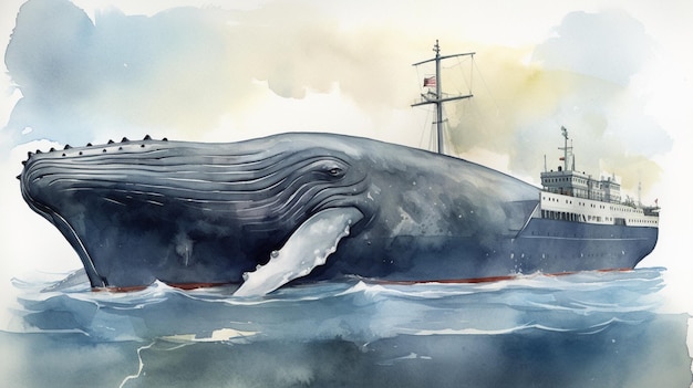 Watercolor picture humpback whale behind canvas painting wallpaper image AI generated art