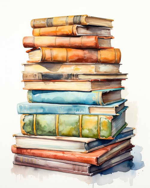 Photo watercolor pile of books isolated on white background