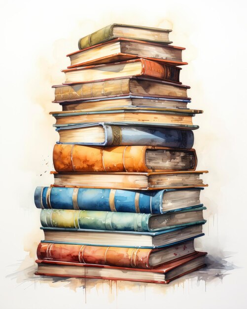 Photo watercolor pile of books isolated on white background