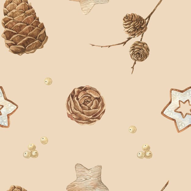 Watercolor pine cone seamless pattern winter wallpaper botanical arrangement textile design