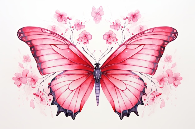 Watercolor pink butterfly illustration background