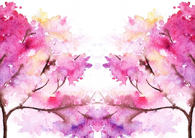 Watercolor pink cherry sakura tree pattern texture background backdrop card invitation template