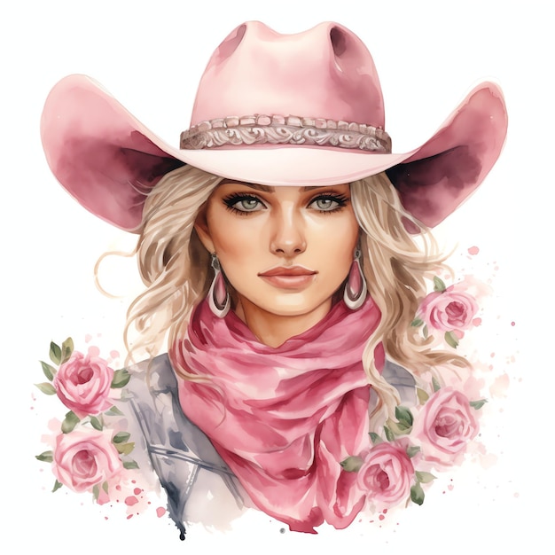 watercolor pink cowgirl bandana western wild west cowboy desert illustration clipart