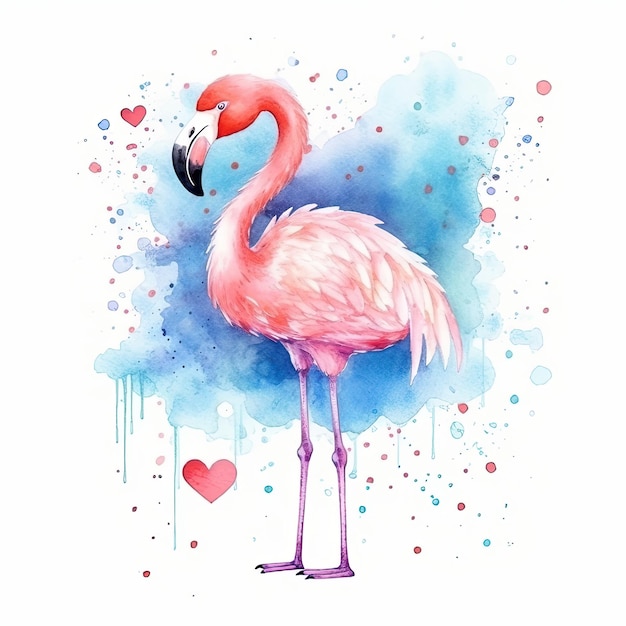 Watercolor pink Flamingo Illustration AI GenerativexA