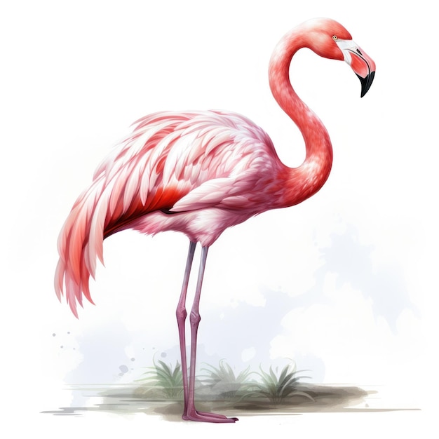 Watercolor pink flamingo isolated