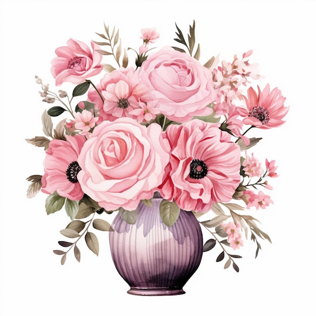 Foto acquerello arranco di fiori rosa clippart
