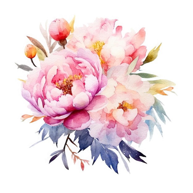 Watercolor pink flower peonies illustration art for cards invitations brochure banners