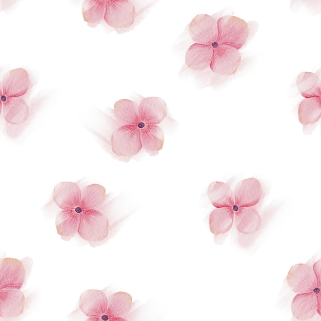 Watercolor pink flowers on white seamless pattern