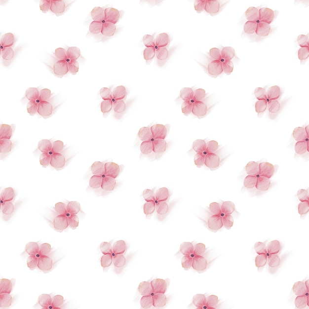 Watercolor pink flowers on white seamless pattern