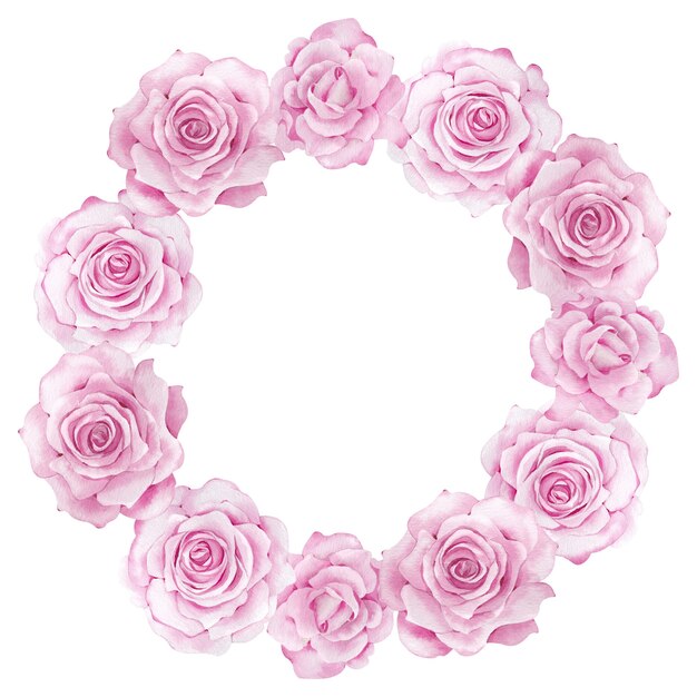 水彩ピンクの庭の花の花輪