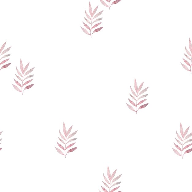 Photo watercolor pink leaves on a white background abstract pattern