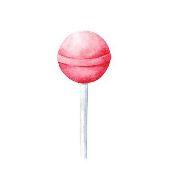Фото Иллюстрация акварель розовый леденец, изолированные на белом фоне. круглые конфеты картинки. элемент дизайна палки на палочке.