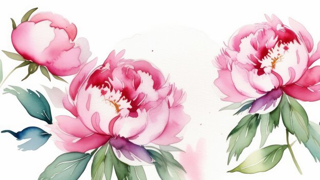 watercolor pink peonies on a white background