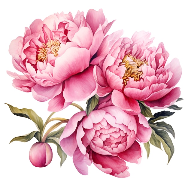 watercolor pink peony flower