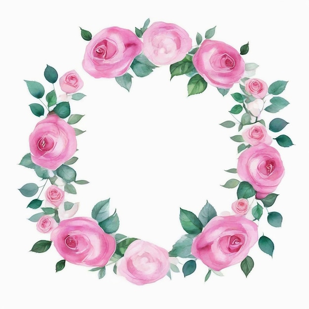 watercolor pink rose flower frame