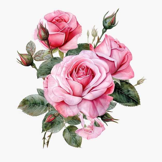 watercolor pink roses flower bouquet