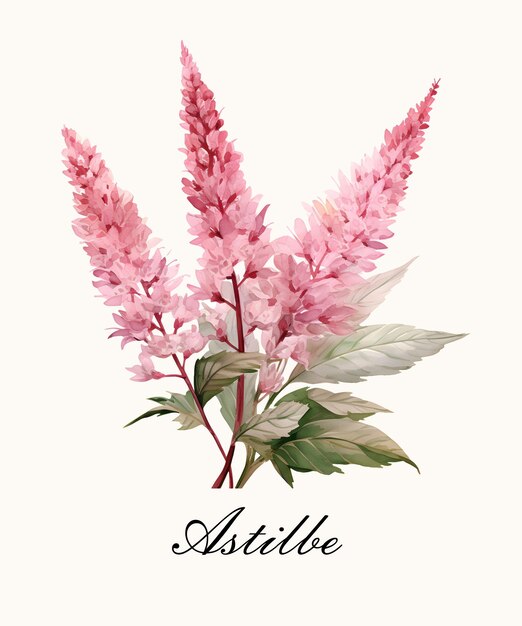 Watercolor pink single astilbe flower Watercolor botanical illustration isolated