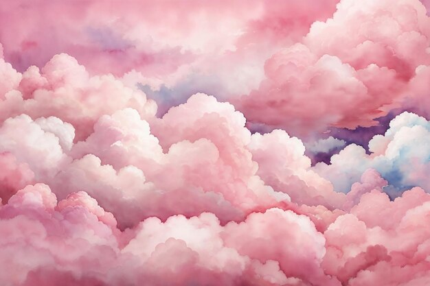 Photo watercolor pink sugar cotton clouds background