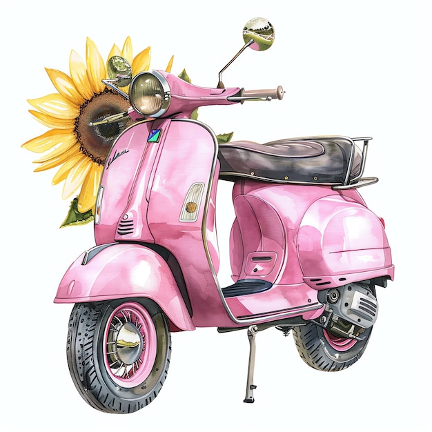 Акварель розовый скутер Vespa