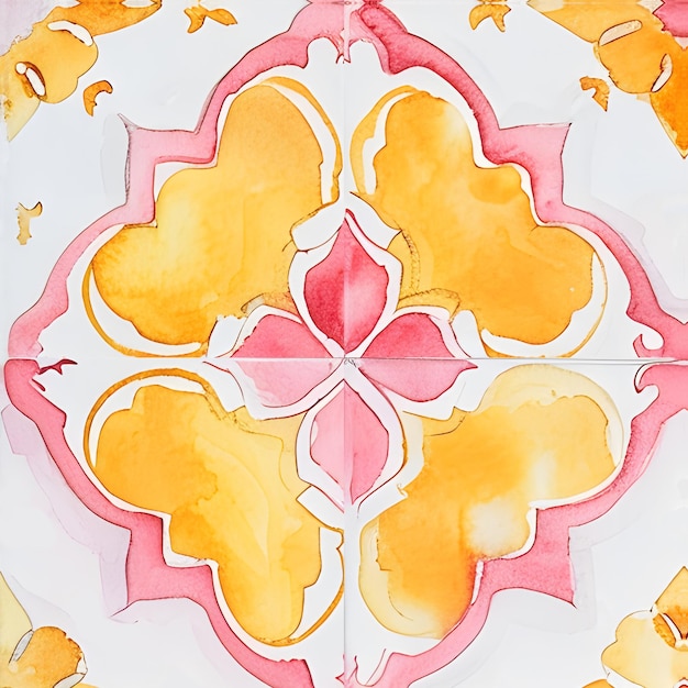 Watercolor pink and yellow seamless tiles Spanish pattern tile collection Ornamental background