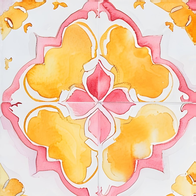 Foto acquerello piastrelle senza cucitura rosa e gialle collezione di piastrelle a disegno spagnolo sfondo ornamentale