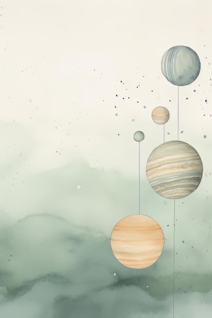 Watercolor planets on a watercolor background