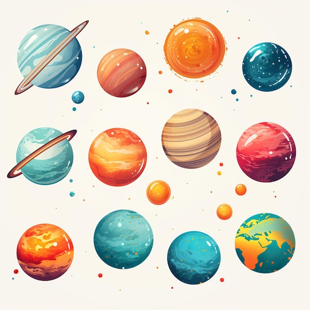 색 배경 에 있는 수채화 행성 들