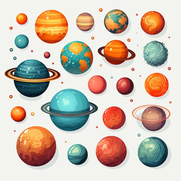 Photo a watercolor planets on white background