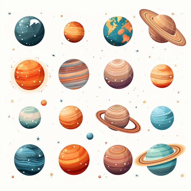 Photo a watercolor planets on white background