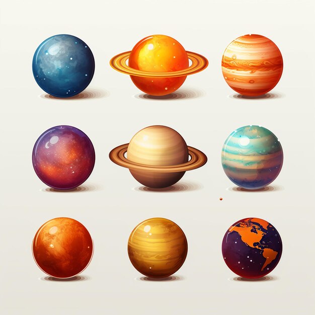 Photo a watercolor planets on white background