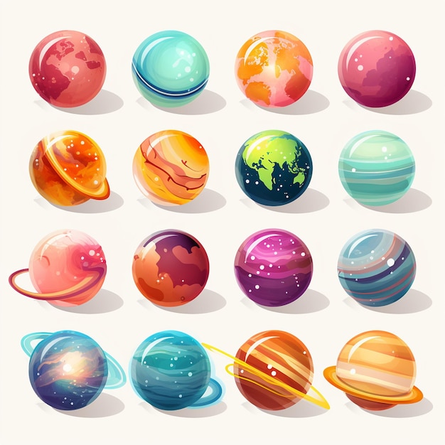 Photo a watercolor planets on white background