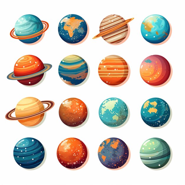 A watercolor planets on white background