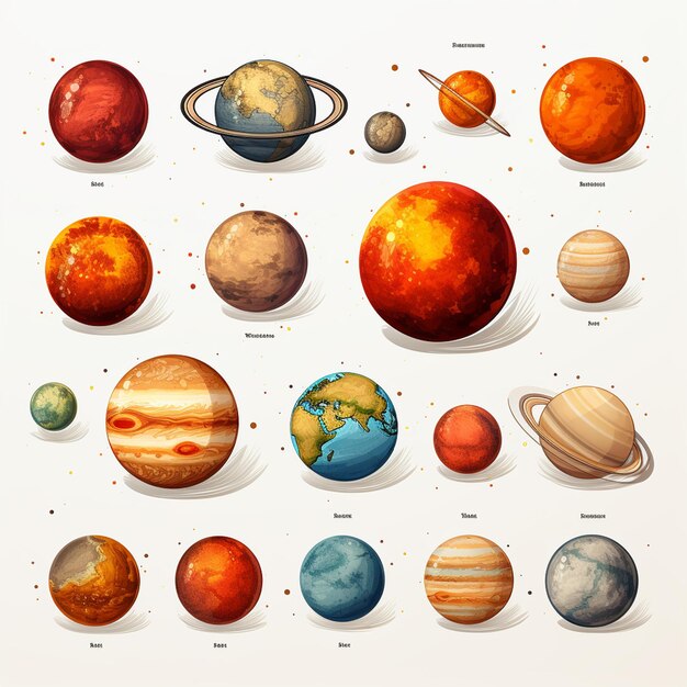 Photo a watercolor planets on white background