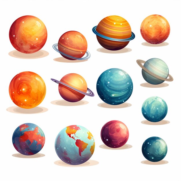 A watercolor planets on white background