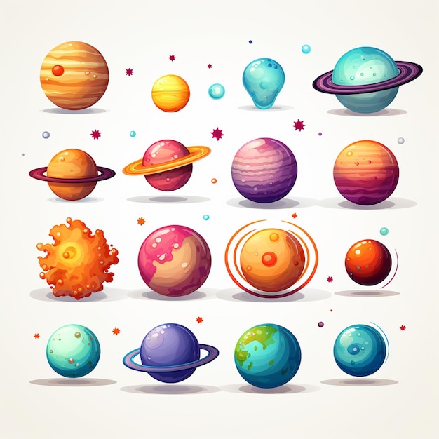 Photo a watercolor planets on white background