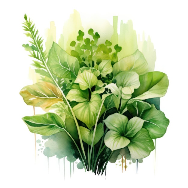 Watercolor Plant Illustration on White Background