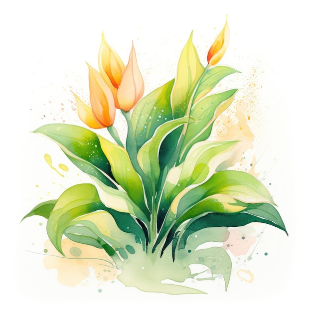 Watercolor Plant Illustration on White Background