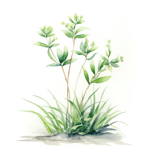 Watercolor Plant Illustration on White Background