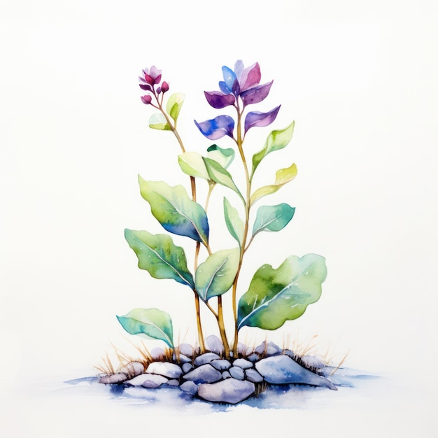 Watercolor Plant Illustration on White Background